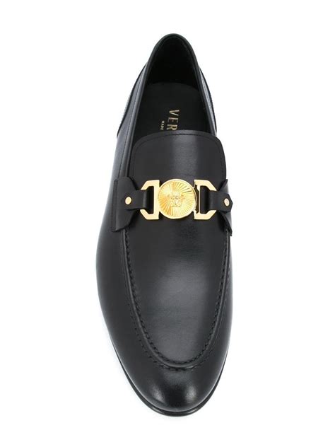 versace logo plaque leather loafers|Men's Luxury Suede Loafers & Slippers .